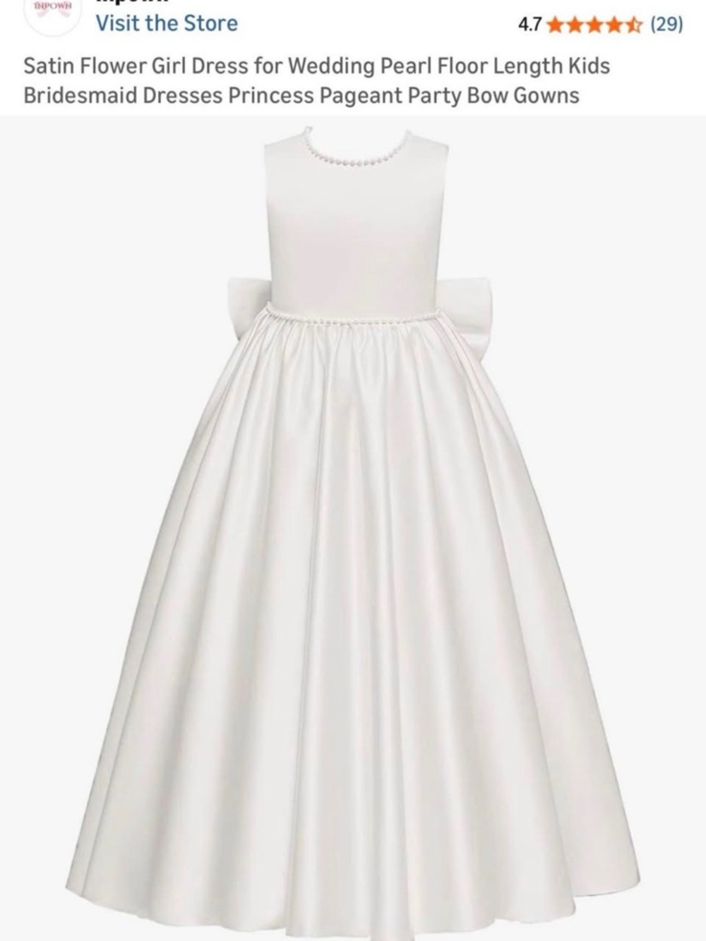 Ivory Satin Flower Girl Dress with Bow